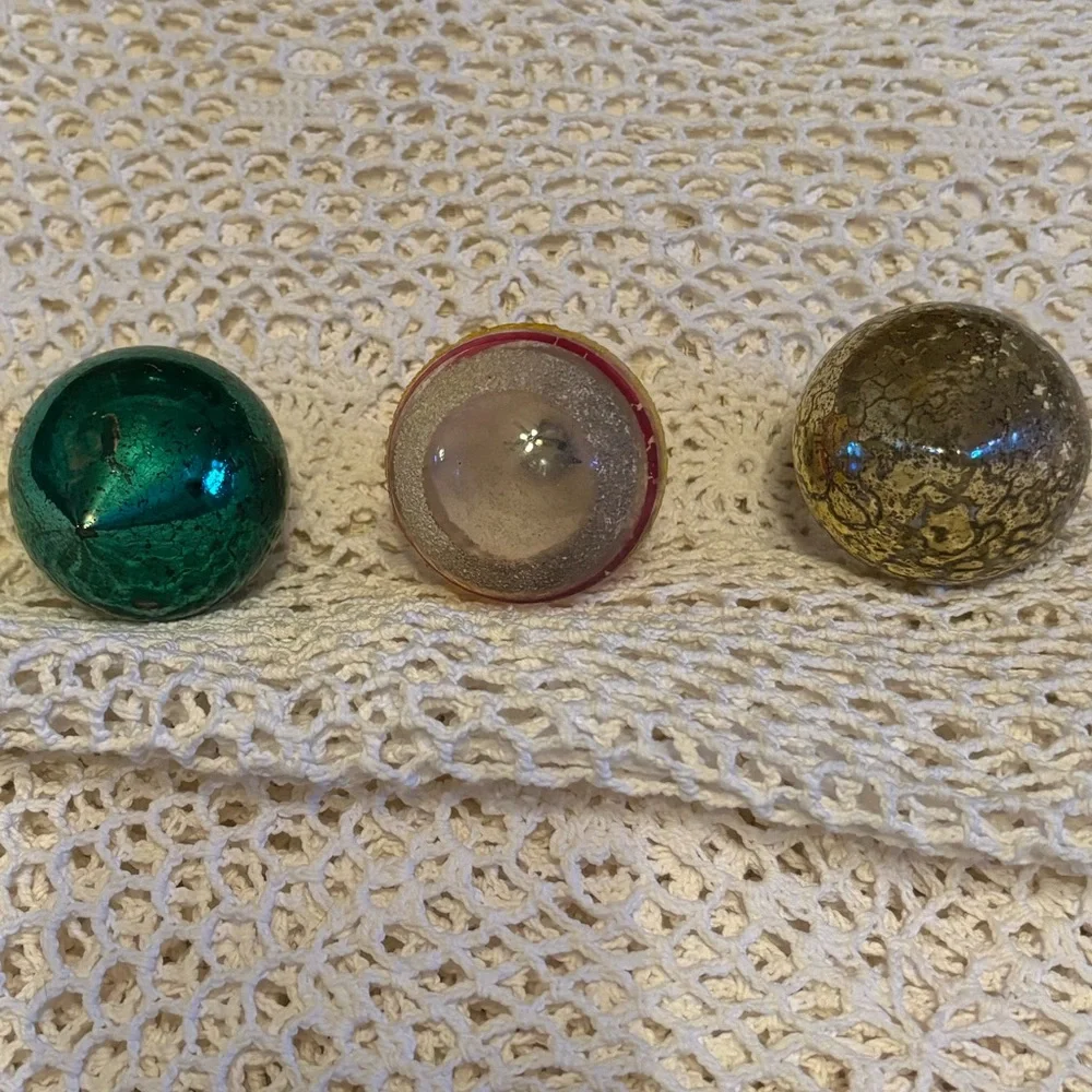 Shiny Brite Vintage Christmas Ornaments Set Mercury Glass Gold Green White Red